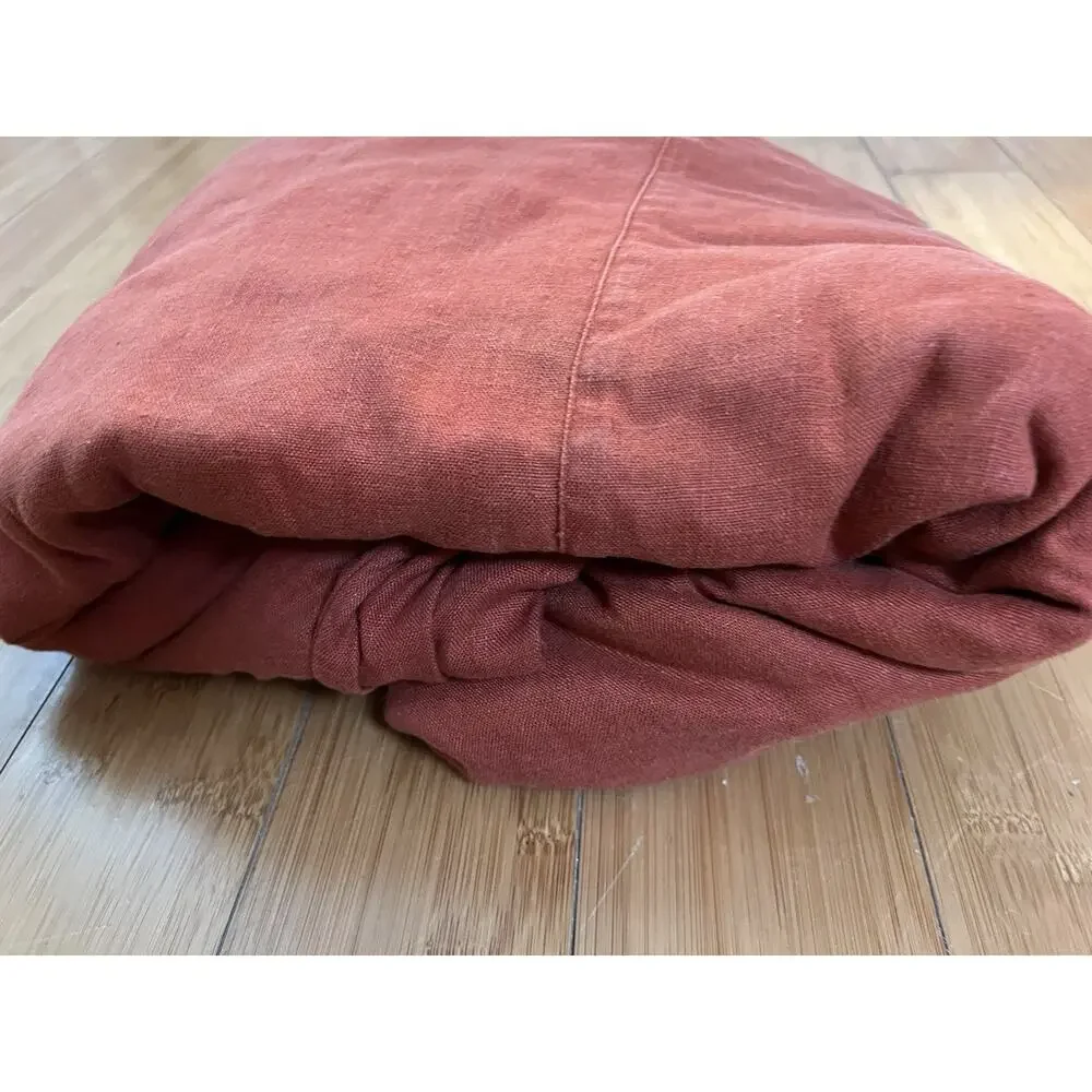 POTTERY BARN 100% FLAX LINEN DUVET COVER Twin Rust RED BERRY